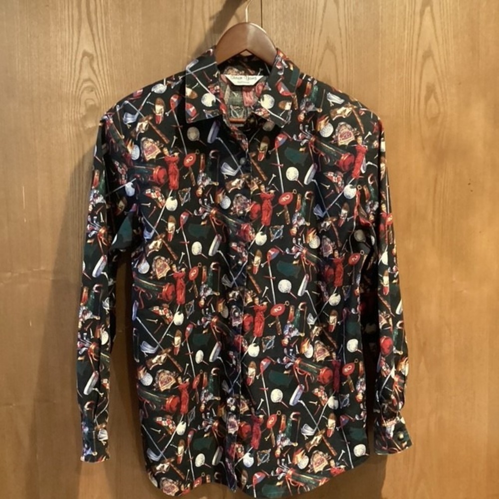 Womens Golf Motif Button Down Shirt/Blouse XL‎ Vintage 1990s